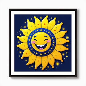 Lovely smiling sun on a blue gradient background 125 Art Print