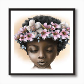 Afro Girl With Flowers 3 Art Print