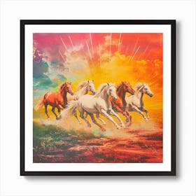 Rainbow Horses Galloping Collage 1 Art Print