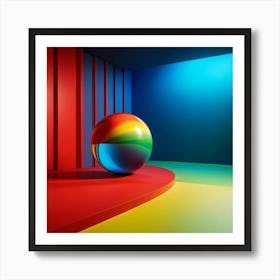 3d Rendering Of Red Green Blue Yellow Stripes Flowing From A Wall Transitioning Into Spherical S Art Print