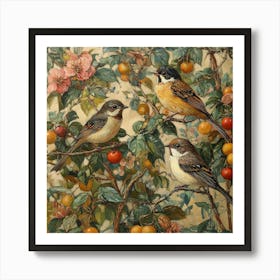 Birds In A Cherry Tree Art Art Print