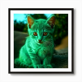 Green Kitten With Orange Eyes Art Print