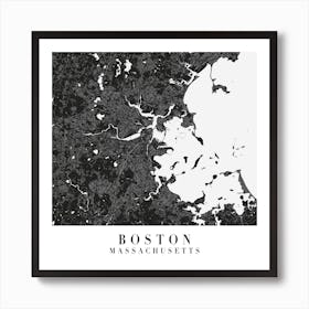 Boston Massachusetts Minimal Black Mono Street Map  Square Art Print