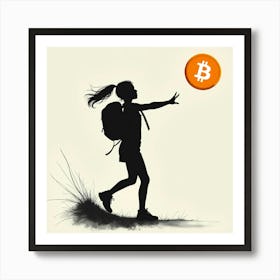 Silhouette Of A Woman Throwing A Bitcoin Art Print