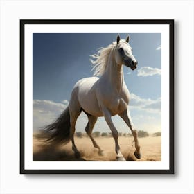 White Horse Running In The Desert Art Print
