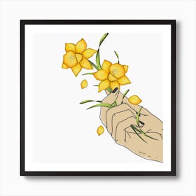 Daffodils In Hand Square Art Print