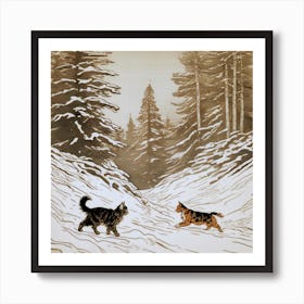 Friends Meeting In The Snow Art Print