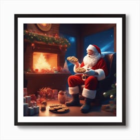 Santa Claus Eating Cookies 25 Art Print