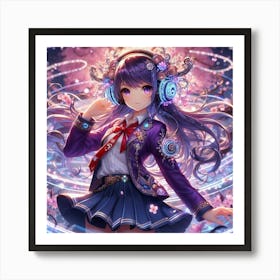 Anime Girl With Headphones Art Print