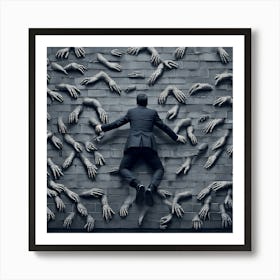 Man Jumping Over Wall Of Hands Art Print
