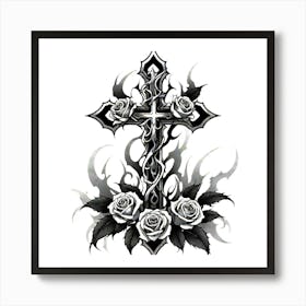 Cross With Roses 1 Art Print