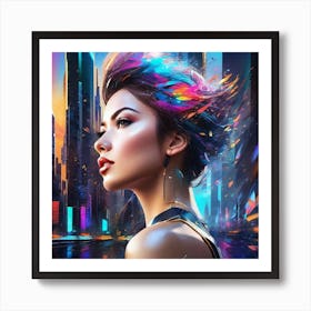 Futuristic Woman With Colorful Hair Art Print