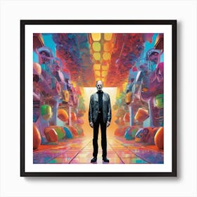 Man Standing In A Colorful Hallway Art Print