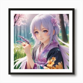 Anime Girl With Purple Hair 1 Art Print