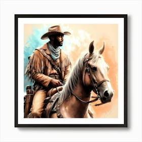 Afro American Cowboy On A Horse Color Drawing 1 Art Print