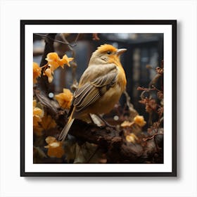 Yellow Bird On A Branch Art Print