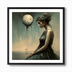 Moon And The Girl 2 Art Print