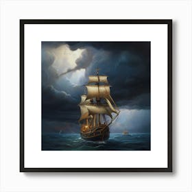 Sailing Ship In Stormy Sea.4 Art Print