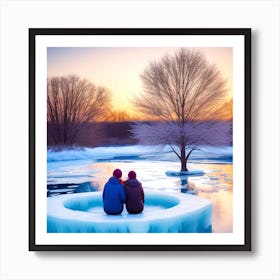Couple Sitting On Ice Art Print