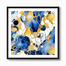 Alcohol Ink In Blue And Gold 2 Art Print