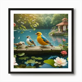 Birds On A Bridge Art Print