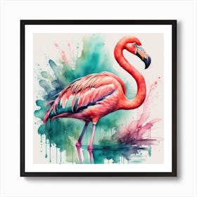 Flamingo Watercolor Painting Art Print