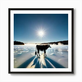 Cow on ice Art Print