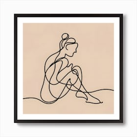 Line Drawing Of A Woman Sitting On The Ground Art Print