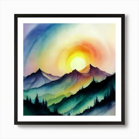 Watercolor Of Mountains Art Print