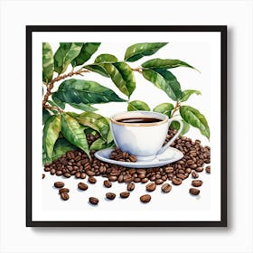 Coffee Beans And Leaves 12 Art Print