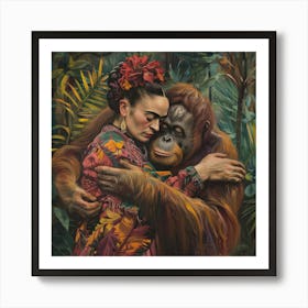 Frida Kahlo and the Orangutan. Animal Conservation Series Art Print