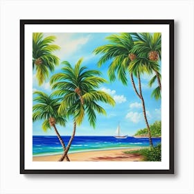 Palm Trees On The Beach 11 Art Print