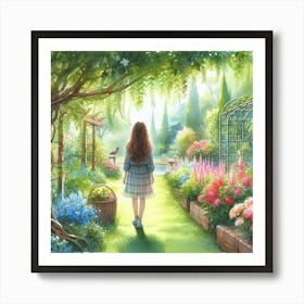 Girl In A Garden Acrylic Paint Art Print