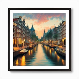 Amsterdam Canal At Dusk 6 Art Print