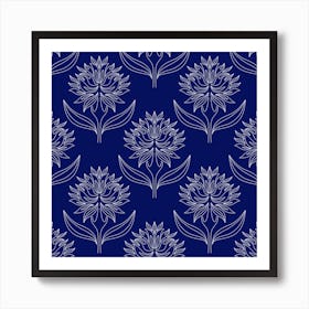 Floral Pattern with Line Art Flowers Art Print