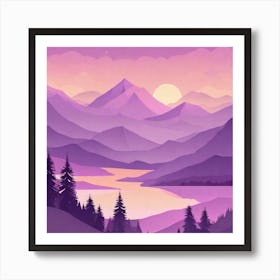 Misty mountains background in purple tone 137 Art Print