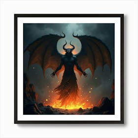 Demon Rising From A Pit Of Glowing Black Magic Energy 1 Art Print