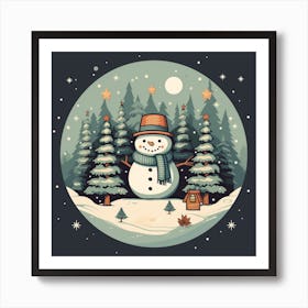 Snowman In The Forest 1 Art Print