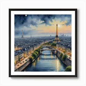 Parisian Reverie Paris At Night Art Print