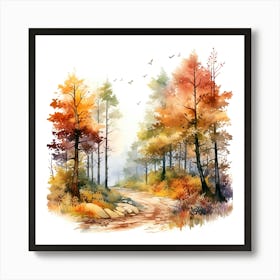 Watercolor Autumn Forest Watercolor Painting Art Print