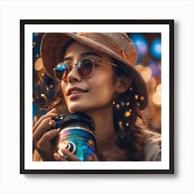 Woman with Hat and Glasses Art Print