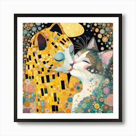 gustav klimt the Kiss with cats Art Print