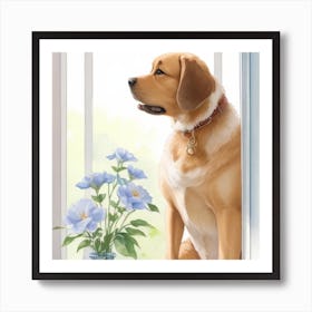 Dog Sitting On Window Sill Art Print