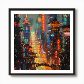 Chinese City At Night Art Print