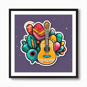 Mexican Guitar And Maracas Sticker 2d Cute Fantasy Dreamy Vector Illustration 2d Flat Centere (39) Art Print