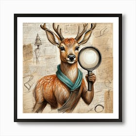 Deer With Magnifying Glass 25 Art Print