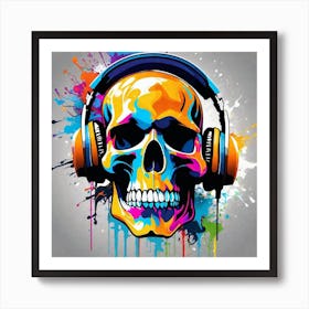 Skull With Headphones 80 Art Print