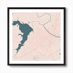 Waco Texas Pink and Blue Cute Script Street Map 1 Art Print