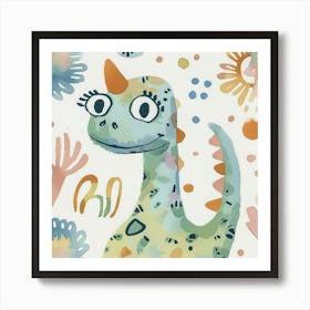 Cute Muted Pastels Pachycephalosaurus Dinosaur 2 Art Print