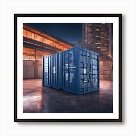 Two Containers On The Concrete Floor, The Background Is The Starry Sky As Well As The City Night Sce (1) Art Print